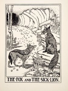 The Fox and the Sick Lion, fra A Hundred Fables of Aesop, pub.1903 (gravering) av Percy J. Billingshurst