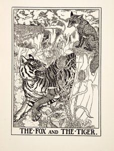 The Fox and the Tiger, fra A Hundred Fables of Aesop, pub.1903 (gravering) av Percy J. Billingshurst