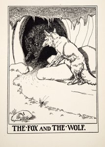 The Fox and the Wolf, fra A Hundred Fables of Aesop, pub.1903 (gravering) av Percy J. Billingshurst