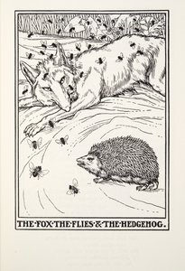 The Fox, the Flies and the Hedgehog, fra Fontaine Fables, pub. 1905