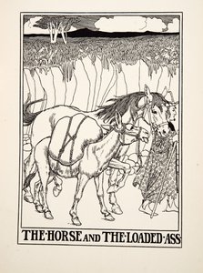 The Horse and the Loaded Ass, fra A Hundred Fables of Aesop, pub.1903 (gravering) av Percy J. Billingshurst