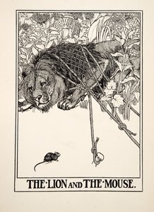The Lion and the Mouse, fra A Hundred Fables of Aesop, pub.1903 av Percy J. Billingshurst