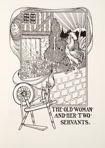 The Old Woman and her Two Servants, fra Fontaine Fables, pub. 1905 (gravering) av Percy J. Billingshurst
