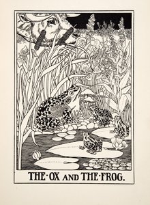 Oksen og frosken, fra A Hundred Fables of Aesop, pub.1903