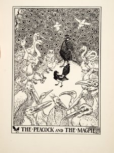The Peacock and the Magpie, fra A Hundred Fables of Aesop, pub.1903 (gravering) av Percy J. Billingshurst