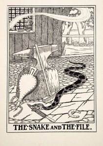 The Snake and the File, fra A Hundred Fables of Aesop, pub.1903 (gravering) av Percy J. Billingshurst