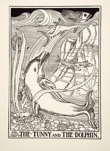 The Tunny and the Dolphin, fra A Hundred Fables of Aesop, pub.1903 av Percy J. Billingshurst