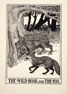 The Wild Boar and the Fox, fra A Hundred Fables of Aesop, pub.1903 (gravering)