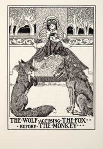 The Wolf Anklager The Fox before the Monkey, fra Fontaine Fables, pub. 1905