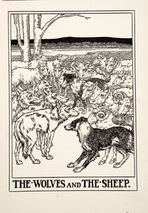 The Wolves and the Sheep, fra A Hundred Fables of Aesop, pub.1903 (gravering) av Percy J. Billingshurst