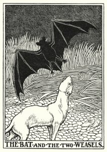Fables of La Fontaine: Flaggermusen og de to veslene (litho)
