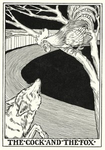 Fables of La Fontaine: Hanen og reven (litho)