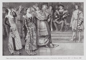 Danser: Kardinalene fra Narbonne og Saint Severin danser en Pavanne før Ludvig XII i Milano av Percy Macquoid