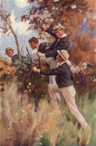 Over det første gjerdet (farge litho) av Percy Tarrant