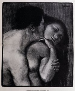 Mann kysser en kvinne. Litografi av Pere Torne-Esquius (Torne Esquius av Pere Torne Esquius