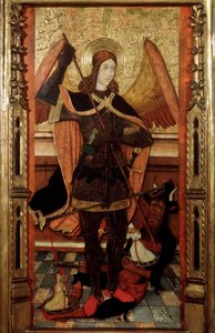 Erkeengelen Michael som veier de dødes sjeler, tidlig på 1500-tallet. av Pere Espalargues the younger