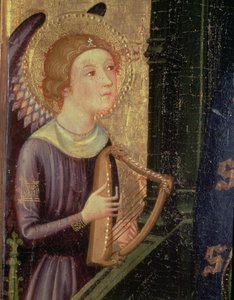 Engel som spiller en harpe (detalj fra en altertavle av jomfruen fra Aballa Conca)