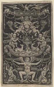 Panel av ornament med en satyrinne som mater to barn av Peregrino da Cesena