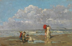 På stranden (olje på lerret) av Pericles Pantazis