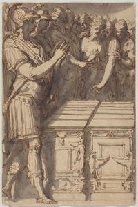 Aleksander innviet alterne for de tolv olympiske gudene av Perino del (1501-47) Vaga