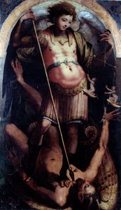 St Michael, sentralpanel (olje på tre, ca. 1535) av Perino del Vaga