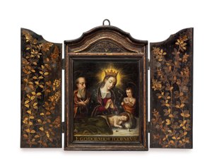 En bærbar kristen helligdom (Seigan) bestilt av de portugisiske jesuittene (olje på kobber i etui)