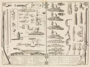 Gravering av skytevåpendeler, ca. 1750., ca. 1750. av Perrier