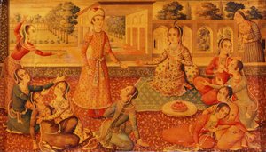 En sen Zand-lakkert papirmache kiste, ca. 1794-95 av Persian School