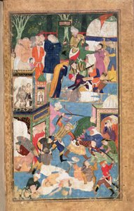 Legg til 22703 fol.52v The Sacking of Isfahan i 1387 som viser Timurs styrker som plyndrer, plyndrer og drap av Persian School