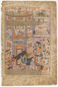 Ali løfter portene til Qamus, fra en Rawzat al-safa, 1571-72 av Persian School