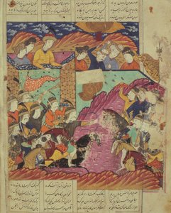 Slaget mellom Feradin og Zahaki, illustrasjon fra Shahnama (Kongenes bok) av Abul-Qasim Manur Firdawsi (ca.934-c.1020) 1619