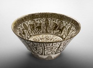 Skål med ryttere, sent på 1100-tallet (fritkropp, malt i glans på en ugjennomsiktig hvit glasur) av Persian School