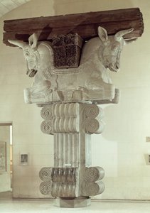 Hovedstad i persisk stil fra en kolonne i Apadana, fra palasset til Darius den store i Susa, Iran, ca. 500 f.Kr. (kalkstein) (se også 71508) av Persian School