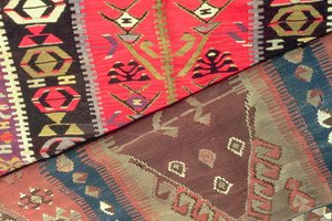 Detail of two prayer rugs (textile) av Persian School