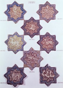 Åtte fliser dekorert med dyr, 1200-1300-tallet (keramikk) av Persian School