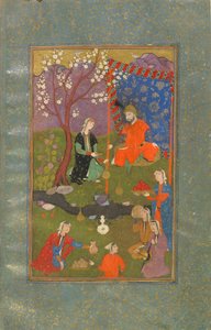 Folio fra en Jamshid u Khurshid, Iran, Safavid-periode, ca. 1600 (ugjennomsiktig akvarell, blekk og gull på papir) av Persian School