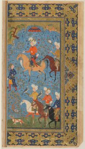 Folio fra en Shahnama (Kongenes bok) av Firdawsi; A Royal Hunt, Iran, ca. 1590-1600 (ugjennomsiktig akvarell, blekk og gull på papir) av Persian School