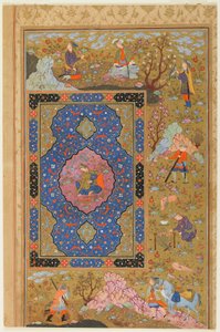 Folio fra et album; verso: Ung kvinne, Isfahan, Iran, Safavid-perioden, 1590-1610 (ugjennomsiktig akvarell, blekk og gull på papir) av Persian School