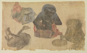 Fire fangede demoner, 1470-1500 (wc og gull på silke) av Persian School