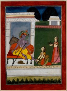 Hinduisme: "" Krishna hviler""" En neste matte føttene hans. Persisk miniatyr av den indiske skolen på 1600-tallet. Rennes, Museum of Fine Arts av Persian School