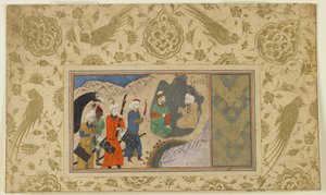 Iskandar besøker en eremitt, ca. 1500 (ugjennomsiktig akvarell, blekk og gull på papir) av Persian School