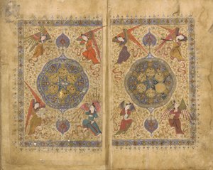 Khamsa (kvintett) av Khwaju Kirmani, Shiraz, Iran, Timurid-perioden, 1437-38 (ugjennomsiktig akvarell, blekk og gull på papir) av Persian School
