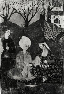 Mann og kvinne i en hage av Persian School