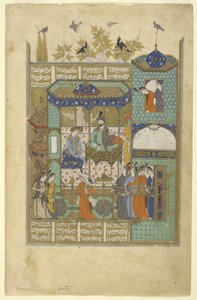 Nushirvan intervjuer inntrengeren til haremet hans, ca. 1600 av Persian School