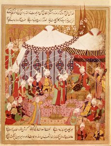 Or.1359 fol. 35 v. Sultan Bayazid Fanget av Timur, 1402 fra Zafarnama 1533 (blekk på vellum) av Persian School