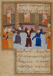 Eller. 11837, f.152 Muhammad Tabadkani (d.1486) danser med dervisjer, illustrasjon fra 