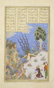 Persisk 239 fol.16b Simurgh gjenoppretter Z?l til S?m, illustrasjon fra Shahnama (Kongenes bok), av Abul-Qasim Mansur Firdawsi (ca.934-c.1020), 1444 av Persian School