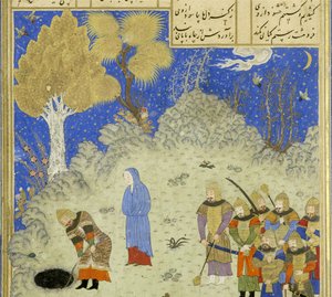 Persisk 239 fol.180a Detalj: Rustam redder B?zhan fra gropen, illustrasjon fra Shahnama (Kongenes bok), av Abul-Qasim Mansur Firdawsi (ca.934-c.1020), 1444 av Persian School
