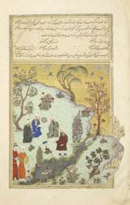 Persisk 239 fol.7a Firdausi møter hoffdikterne til Ghazni, illustrasjon fra Shahnama (Kongenes bok), av Abul-Qasim Mansur Firdawsi (ca.934-c.1020), 1444 av Persian School