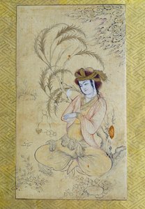 Persisk kunst: "" ung mann som vender tilbake under en pil"" Anonym Gouache fra 1600-tallets Paris, Louvre-museet av Persian School